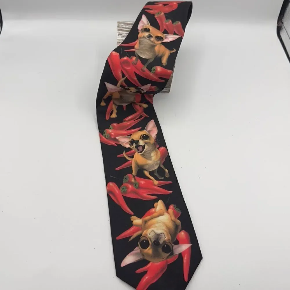 Vintage Ralph Marlin Mens Aye Chihuahua Pepper Daron Fayas Signed Necktie